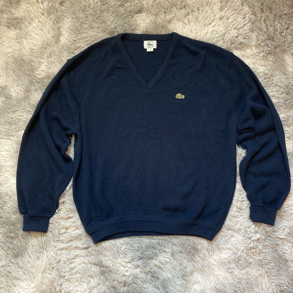 Vintage Izod Lacoste XL V-Neck Pullover Sweater Mens Blue Golf Classic Orlon